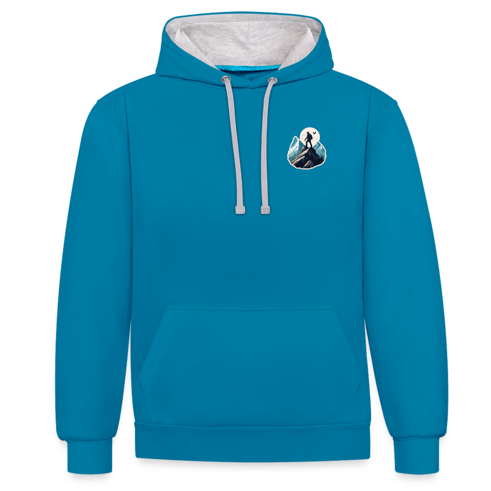 Kontrast-Hoodie - Pfauenblau/Grau meliert