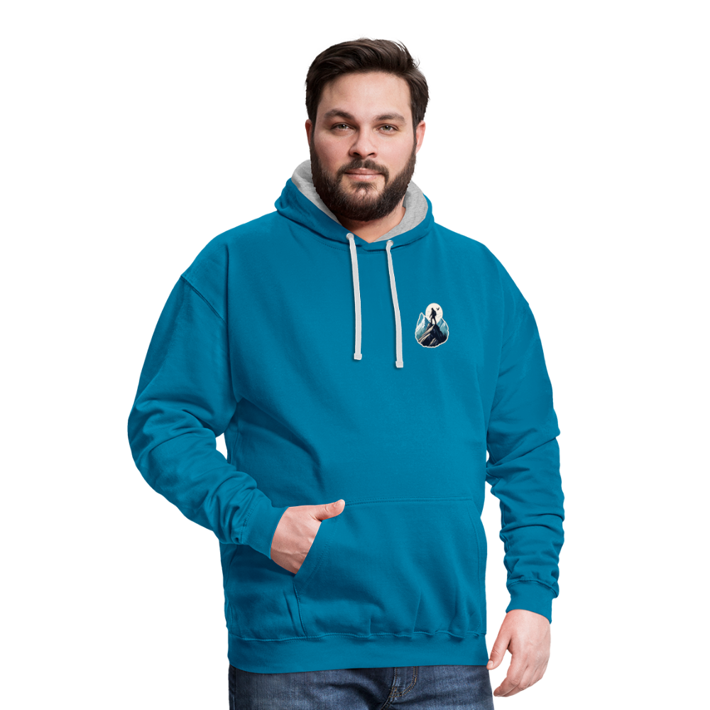 Kontrast-Hoodie - Pfauenblau/Grau meliert