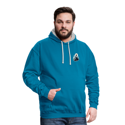 Kontrast-Hoodie - Pfauenblau/Grau meliert