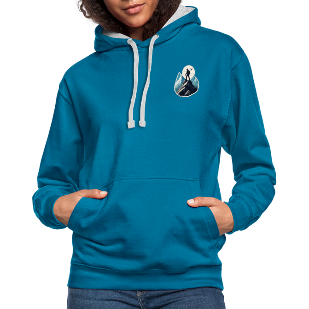 Kontrast-Hoodie - Pfauenblau/Grau meliert