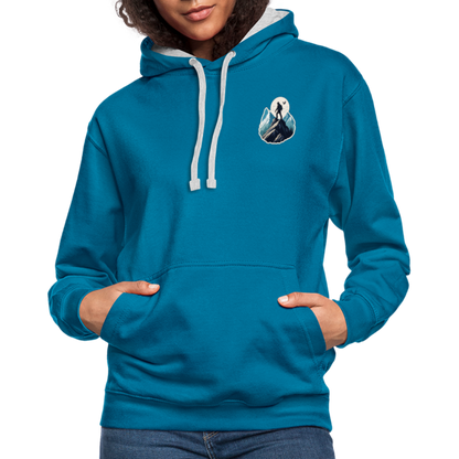 Kontrast-Hoodie - Pfauenblau/Grau meliert