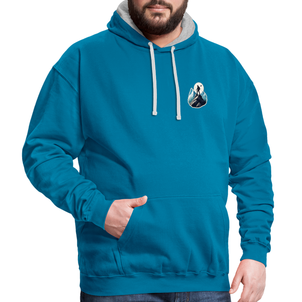 Kontrast-Hoodie - Pfauenblau/Grau meliert