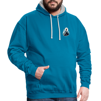 Kontrast-Hoodie - Pfauenblau/Grau meliert