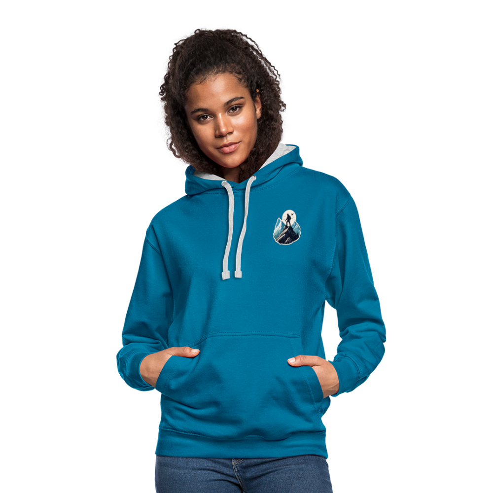 Kontrast-Hoodie - Pfauenblau/Grau meliert