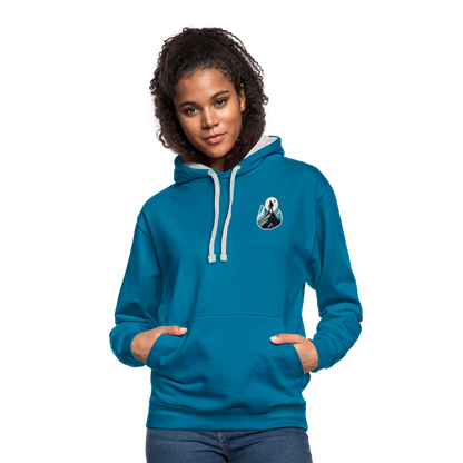 Kontrast-Hoodie - Pfauenblau/Grau meliert