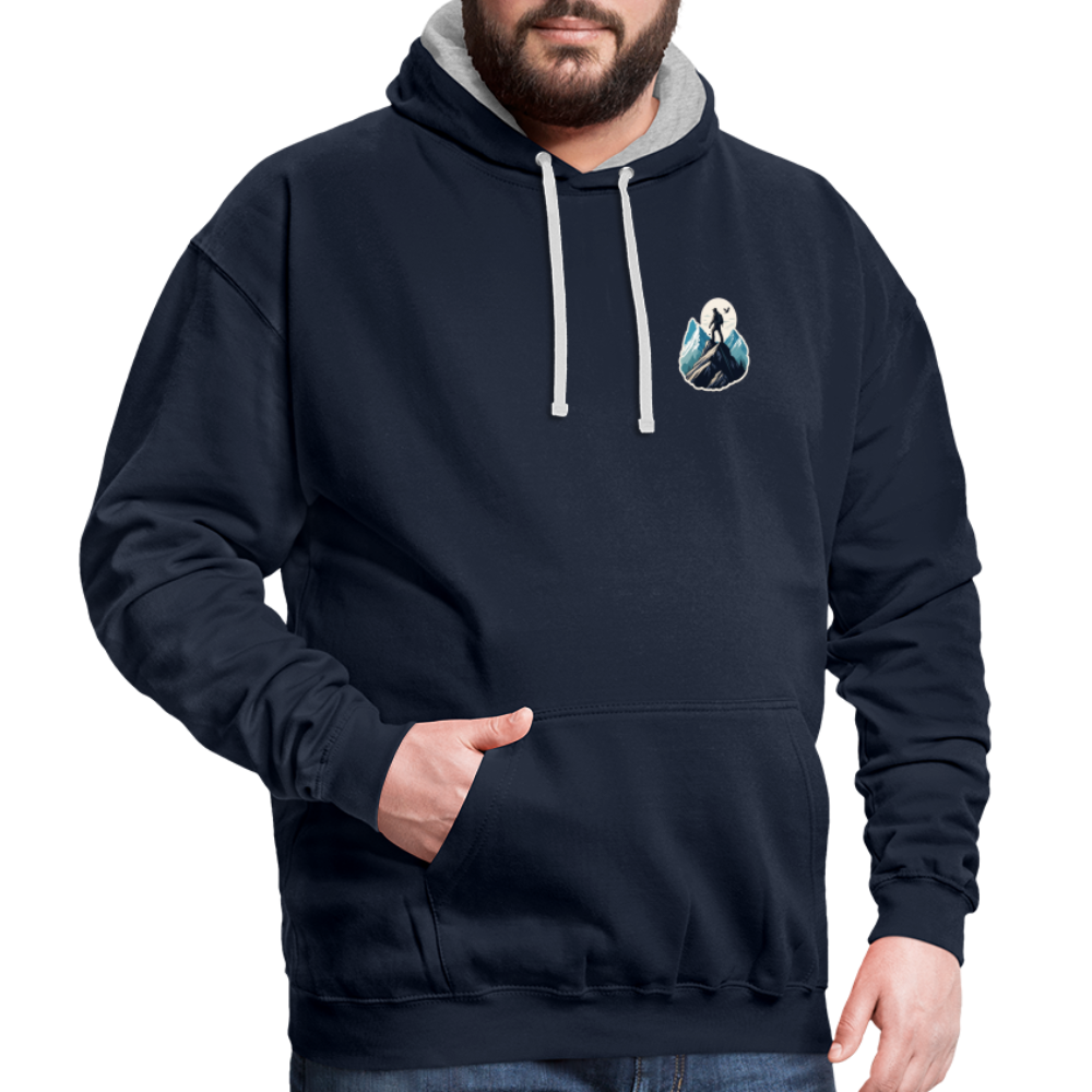 Kontrast-Hoodie - Navy/Grau meliert